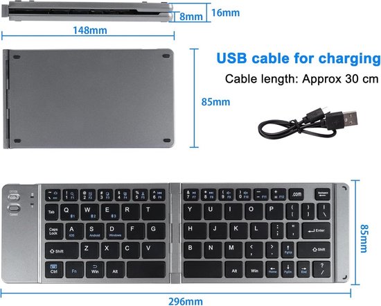 seenda Oplaadbare Wirelees Bluetooth-toetsenbord en -muisset, Multi - Device Ultra Slim draadloze muis en toetsenbord, compatibel voor Windows, Mac OS, iPad, Tablet, QWERTY UK lay-out, zwart en grijs