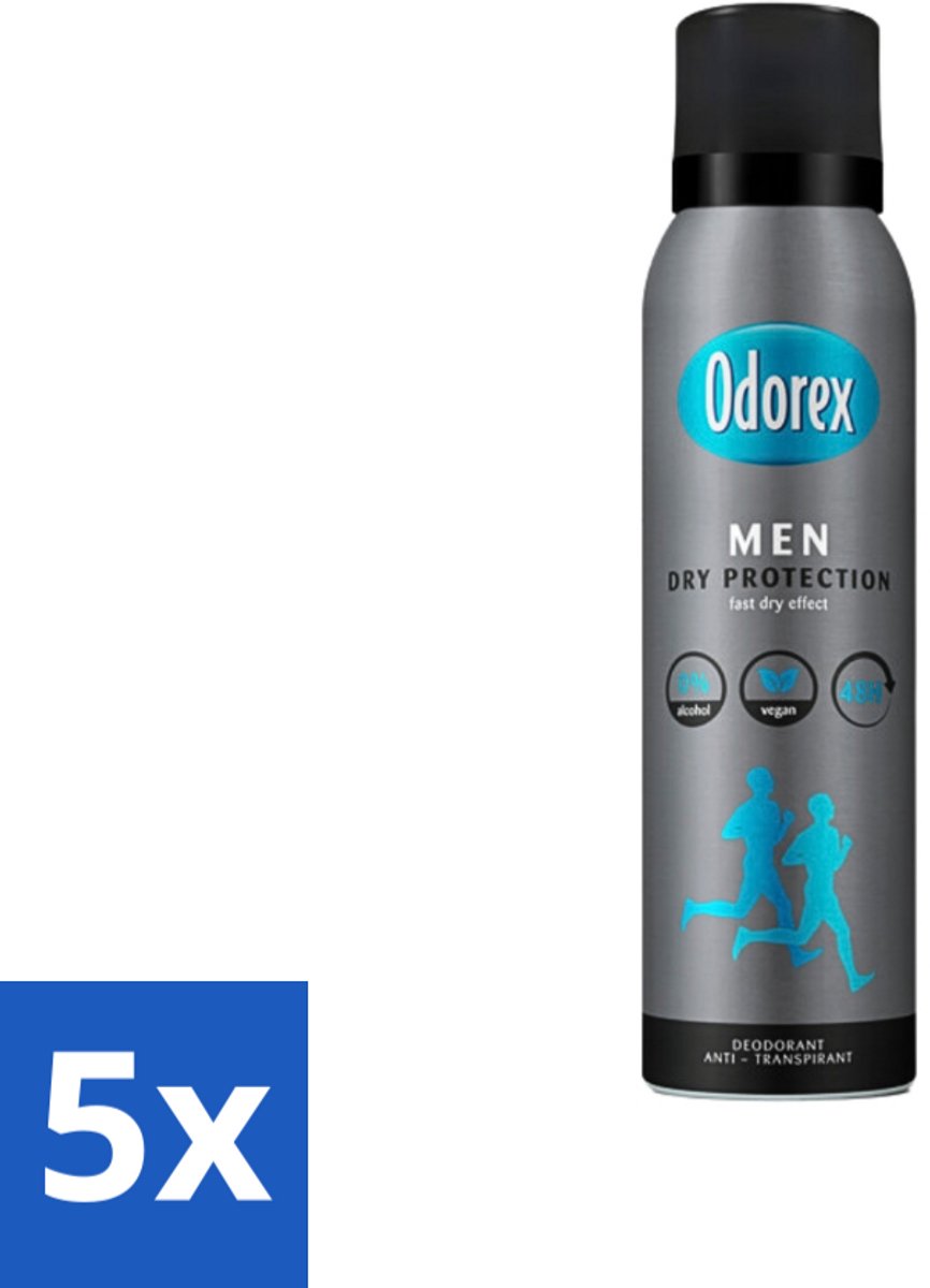 5 x Odorex Men - Deodorant Spray - Dry Protection - Langdurige Frisheid - 150 ml - Mannelijke Deodorant Spray - Langdurige Frisheid - Zweetbescherming - Oksel Droog - Deospray Voor Mannen