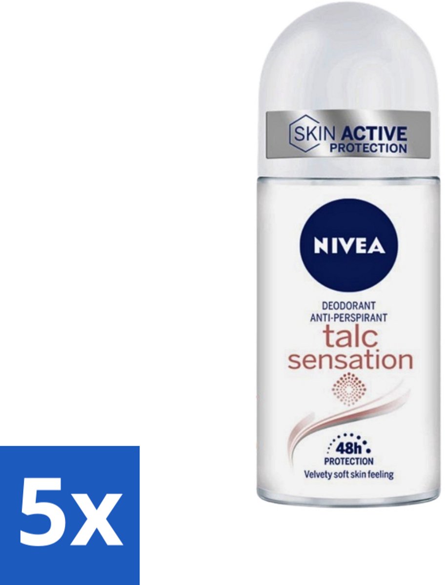 5 x Nivea - Deo Roll-On - Talc Sensation - Anti-Transpirant - 50 ml - Anti-transpirant - Deodorant Roller - Talc Sensation - 48 Uur Bescherming - Kaolien