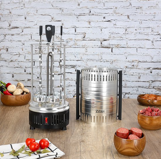 Zilan Verticale BBQ Grill & Elektrische Rotisserie - 900W - Draaibare Spiezen - RVS Kebab Grill voor Vlees, Vis & Groente — afbeelding 5