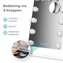 Mirlux Hollywood spiegel met 13 LED lampen, bediening via 3 knoppen voor lichtkleur, aan/uit en helderheid.