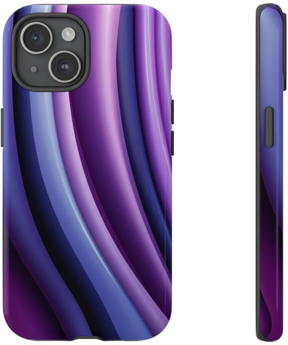 Paars-Blauw Gebogen Abstract Patroon – Telefoonhoesje Geschikt voor iPhone 15