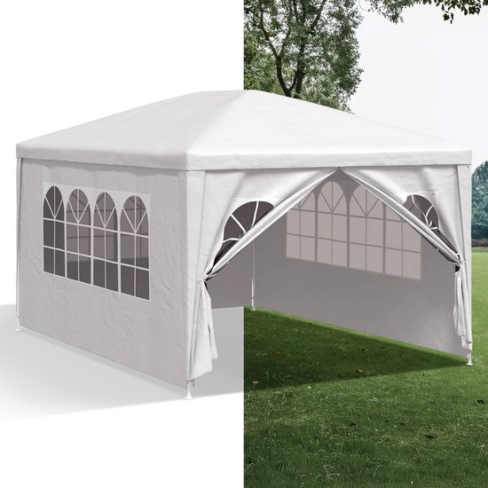 Partytent opvouwbaar - Paviljoen - 3x4 - Easy up - Waterdicht - met Zijwanden - Weerbestendig - Wit
