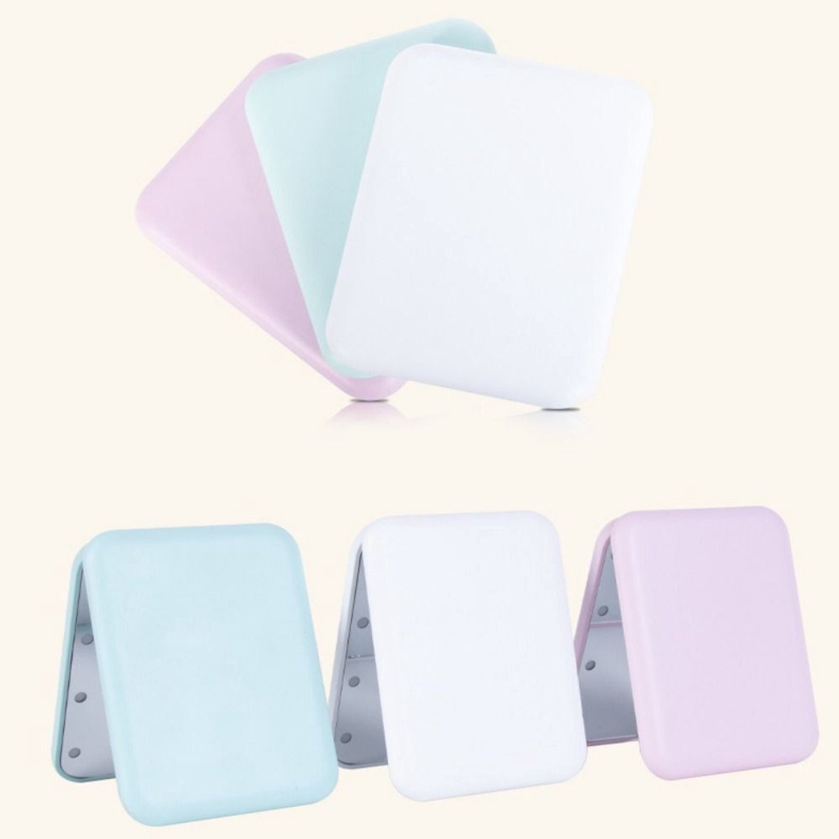 Draagbare mini-handmake-upspiegel, compacte make-upspiegel met led-licht - wit