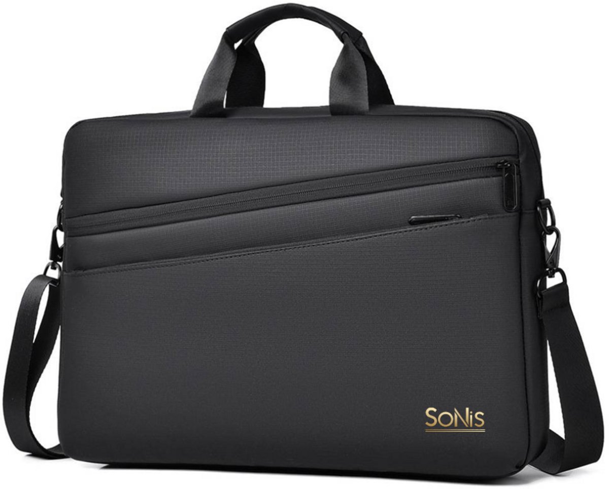 SoNis Laptop tas - Laptop schoudertas - 15 inch - zwart - water afstotend - Laptop sleeve