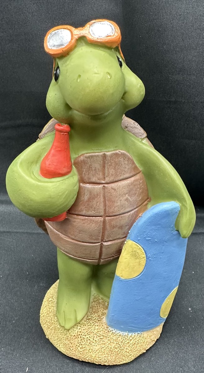 Decoratief polyresin beeld '' Tropische schildpad met surfplank "- meerkleurig - hoogte 15 x 10 x 8 cm - Woonaccessoires - Decoratieve beelden