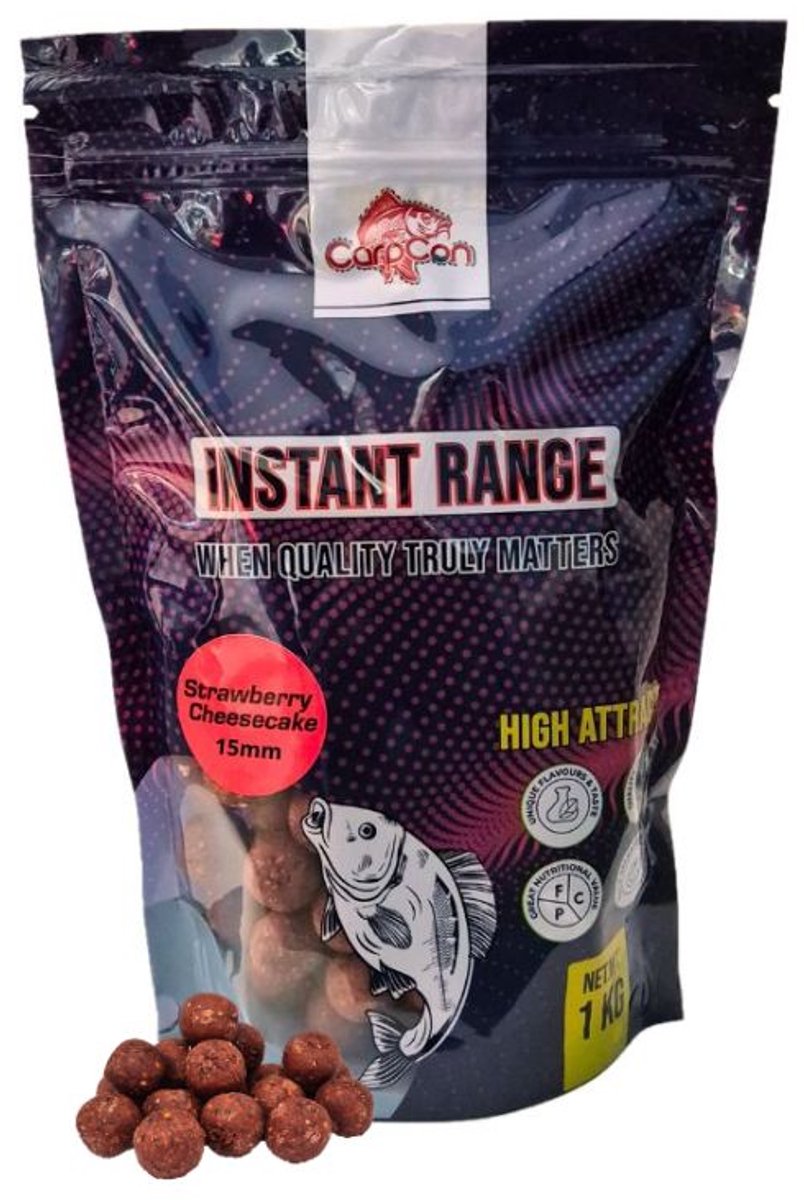 Instant Range Boilies 'Strawberry Cheesecake' 15mm - 1kg - Readymade - Karper aas - Lokvoer
