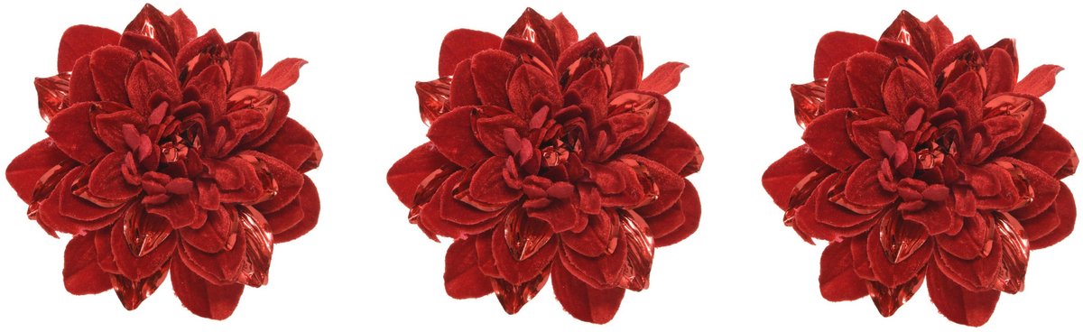 Decoris Kerstboom bloem - 6x stuks - op clip - rood - 16 cm - kunststof - kerstversiering - rode decoratie bloemen