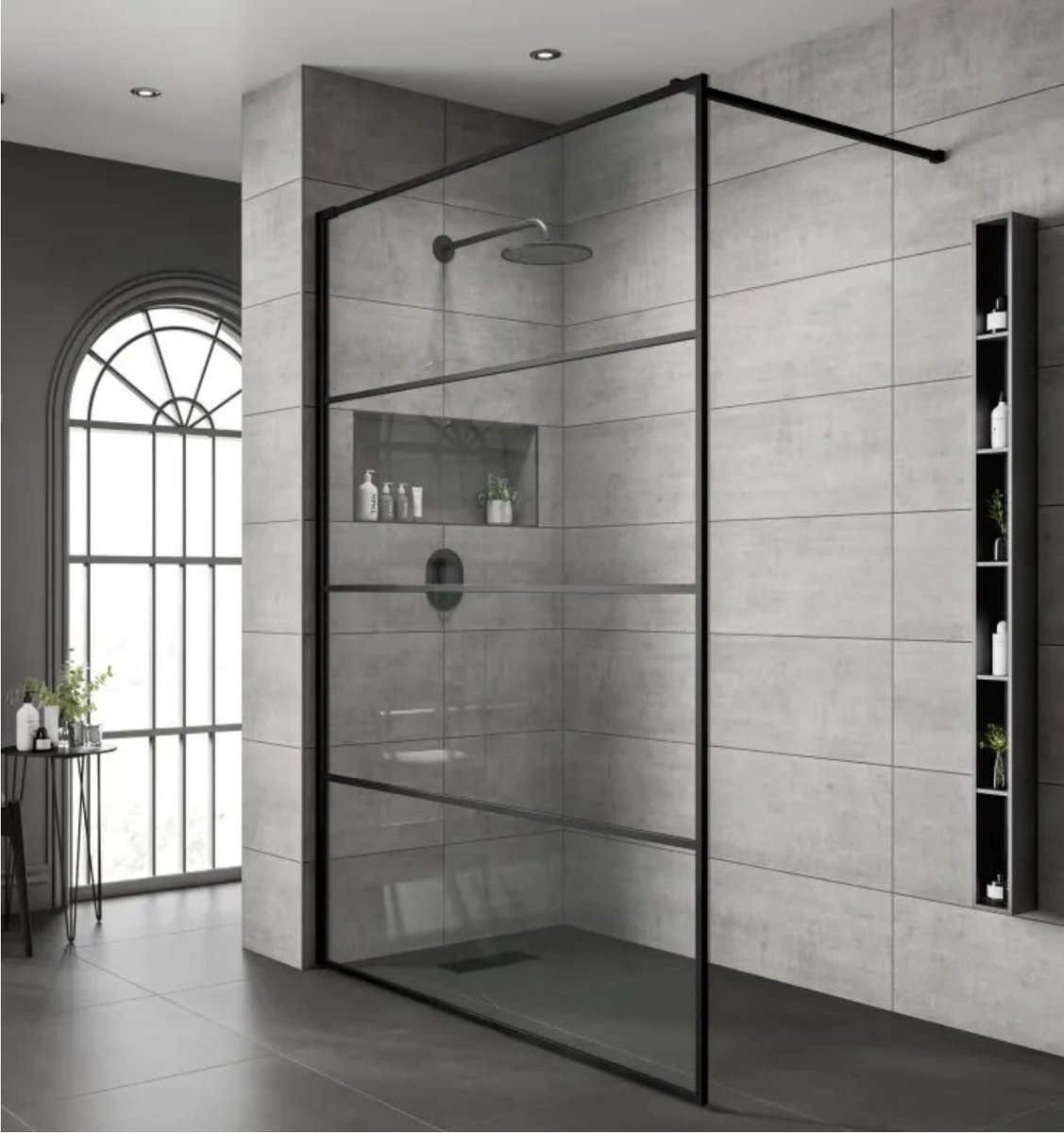 Inloopdouche douchewand 90 x 200cm industrieel mat zwart 8mm veiligheidsglas