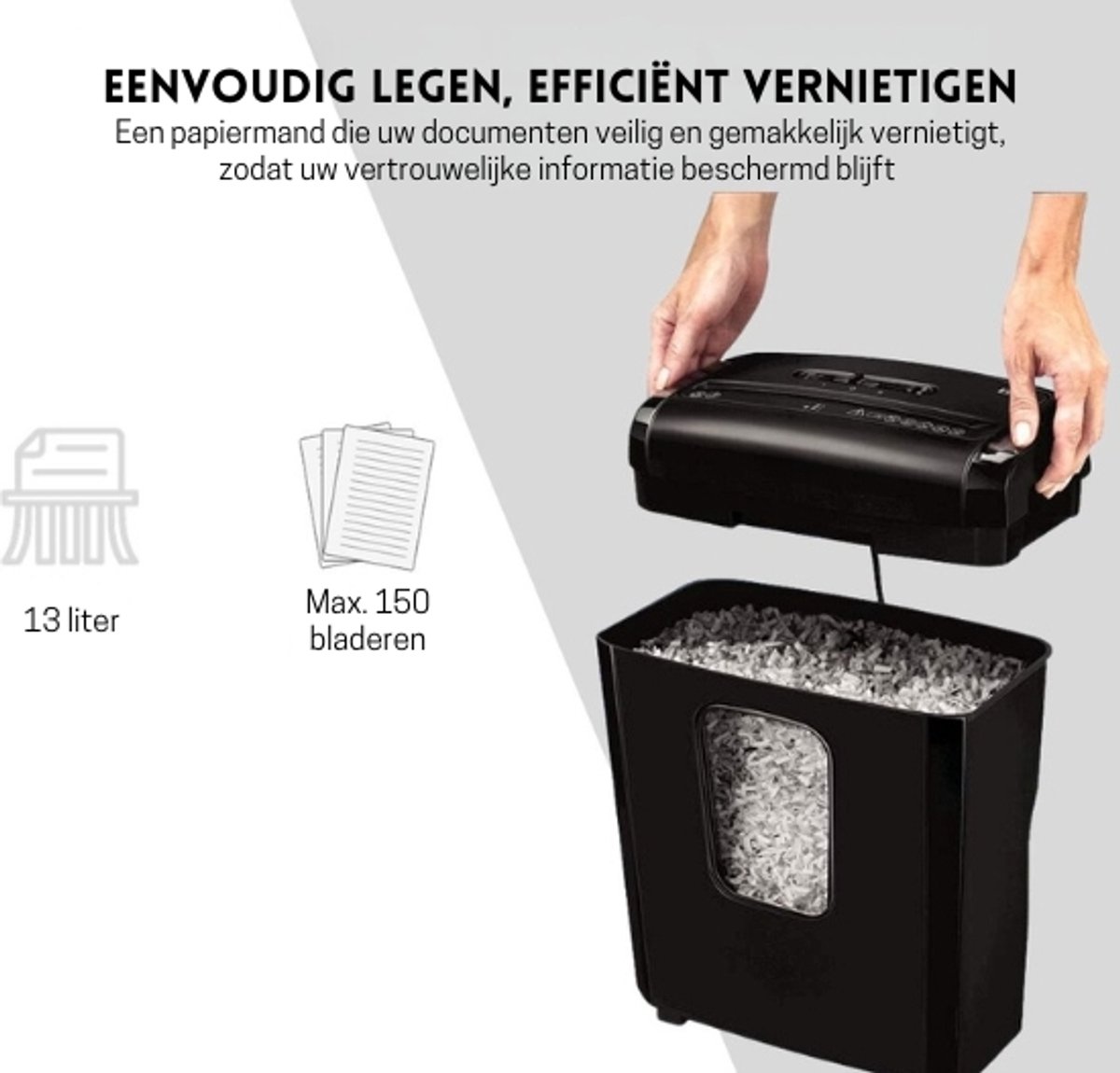 Intelectro Papierversnipperaar - Papierversnipperaar met Kruissnede voor Thuis & kantoor - Versnippert Papier & Creditcards - Versnippert Papier in Kleine Delen - 13L Opvangbak - 6 Vellen/Keer - Zwart - Levering Sneller dan Aangegeven! thumbnail 2