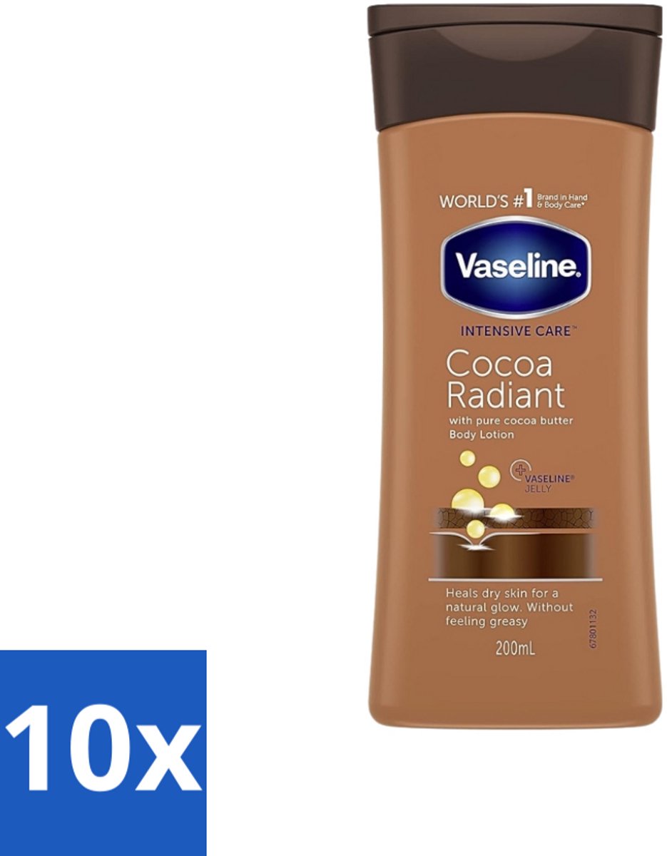 10 x Vaseline Bodylotion Cocoa 200 ml - Bodylotion - Huidverzorging - Herstel - Vochtigheid - Stralen