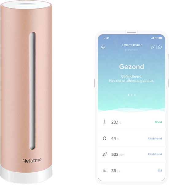 Netatmo Slimme Indoor Luchtkwaliteitsmeter - CO2 Meter - Hygrometer - Werkt met Google Home, Alexa & Apple Homekit