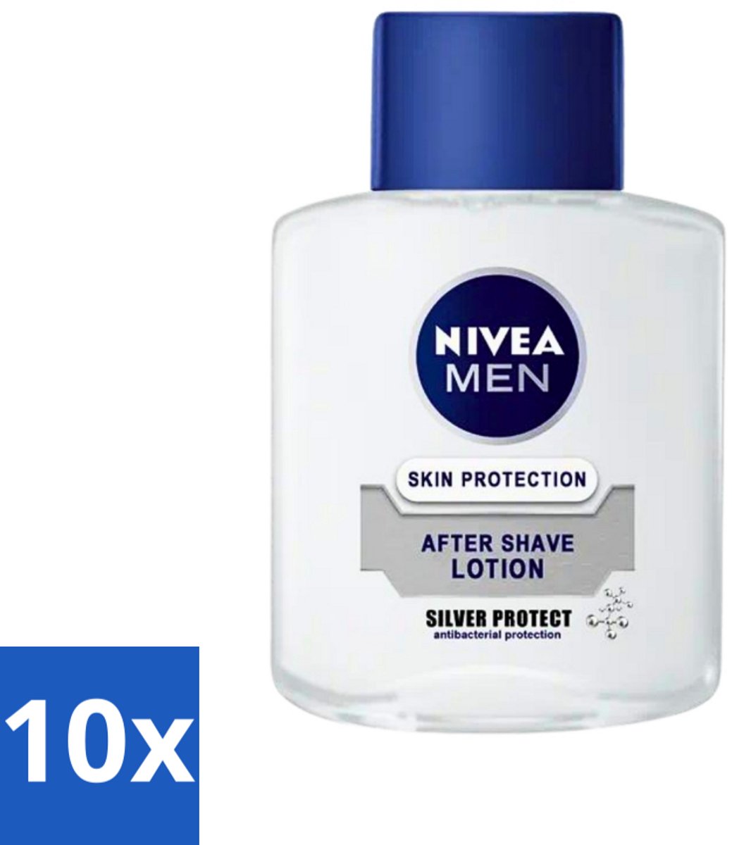 10 x Nivea Men - Skin Protection After Shave Lotion - Silver Protect - 100 ml - Aftershave Lotion - Huid Verzorging - Scheren Na - Roodheid Verlichten - Irritatie Verlichten