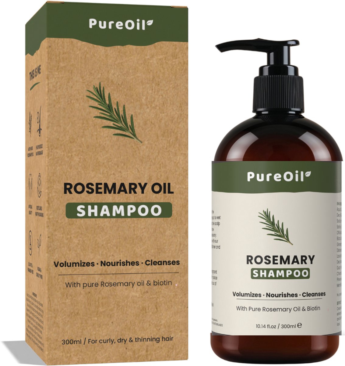 PureOil - Rozemarijn Olie Shampoo - 300ml - Haargroei Incl. Biotine - Anti Roos - Haarverzorging - Rosemary Oil - Incl. Ebook - Sinterklaas Cadeautjes - Black Friday Deals 2025