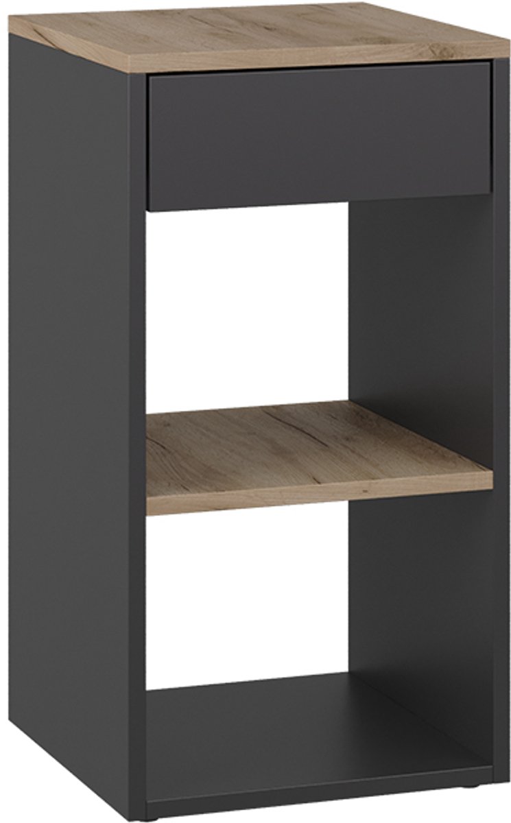 Vicco Dany Nachtkastje – 35 x 65 cm met 1 lade Antraciet Antraciet/Goudkleurig Eiken