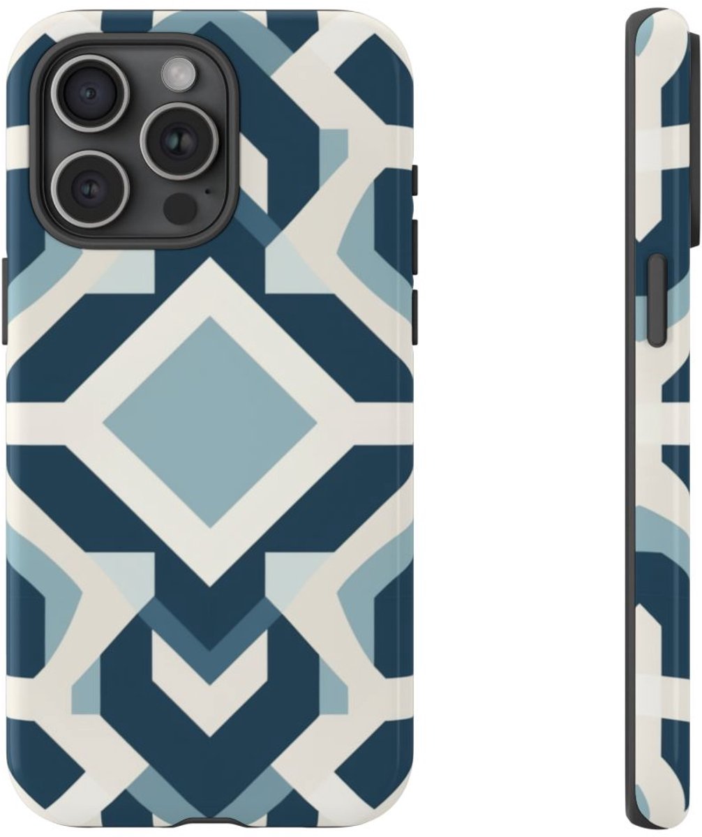 Blauw Geometrisch Patroon – Telefoonhoesje Geschikt voor iPhone 15 Pro Max