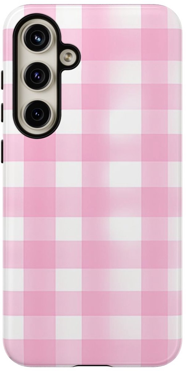 Roze en Wit Geruit Patroon – Telefoonhoesje Geschikt voor Samsung Galaxy S24 Plus
