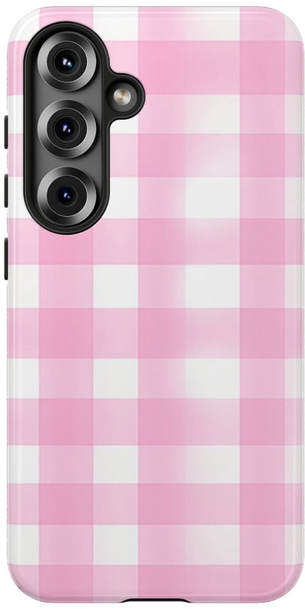 Roze en Wit Geruit Patroon – Telefoonhoesje Geschikt voor Samsung Galaxy S25