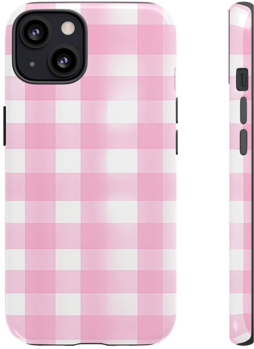 Roze en Wit Geruit Patroon – Telefoonhoesje Geschikt voor iPhone 13