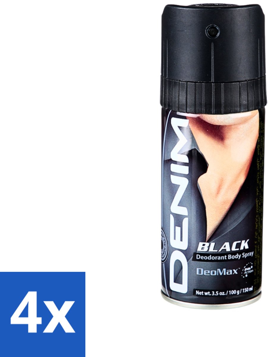 4 x Denim - Deodorant Aerosol - Black Geur - Voor Mannen - 150 ml - Deodorant Spray Mannen - Deodorant Spray - Deodorant Spray 150 Ml - Deodorant Spray Denim Black - Deodorant Spray Langdurige Frisheid