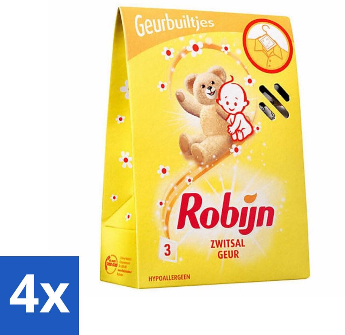 4 x Robijn Geurbuiltjes Zwitsal 3 stuks per verpakking - Zwitsal Geur - Babygeur - Geurbuiltjes - Kastgeur - Ladegeur