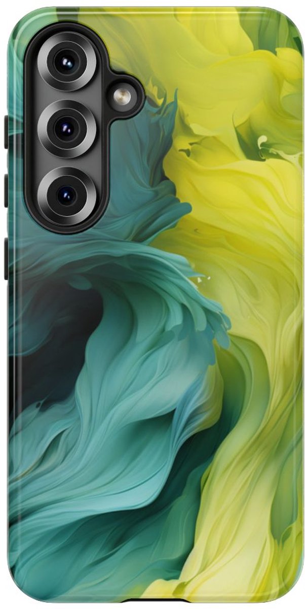 Vloeiend Gele en Groene Abstracte Kunst – Telefoonhoesje Geschikt voor Samsung Galaxy S25