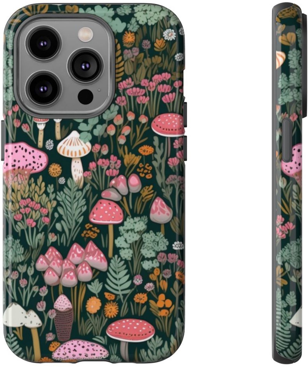 Herfstpaddenstoelen en Wilde Bloemenpatroon – Telefoonhoesje Geschikt voor iPhone 14 Pro