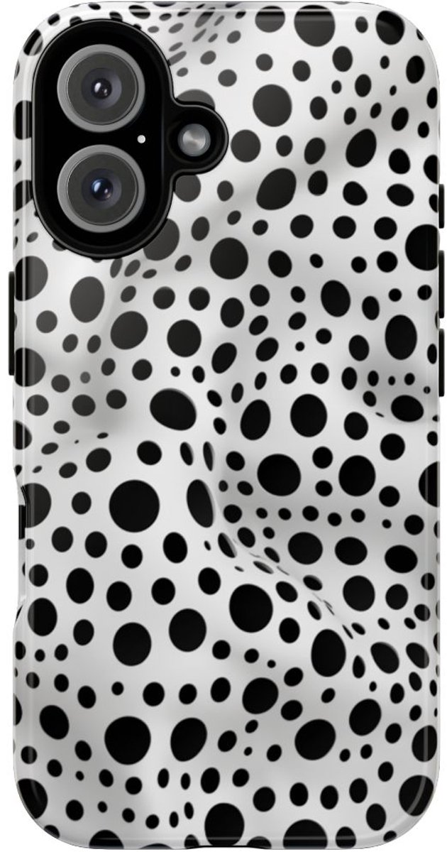 Zwart-Wit Stippenpatroon met Glanzende Afwerking – Telefoonhoesje Geschikt voor iPhone 16