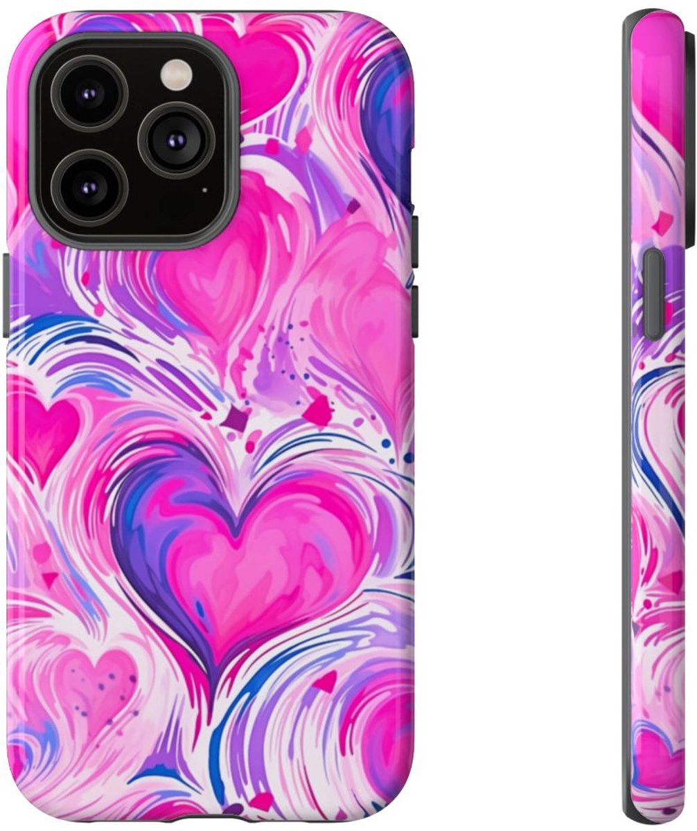 Roze en Paarse Hartjeswerveling – Telefoonhoesje Geschikt voor iPhone 14 Pro Max