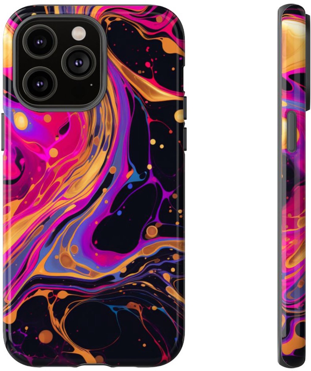 Psychedelisch Neon Marmerpatroon – Telefoonhoesje Geschikt voor iPhone 14 Pro Max