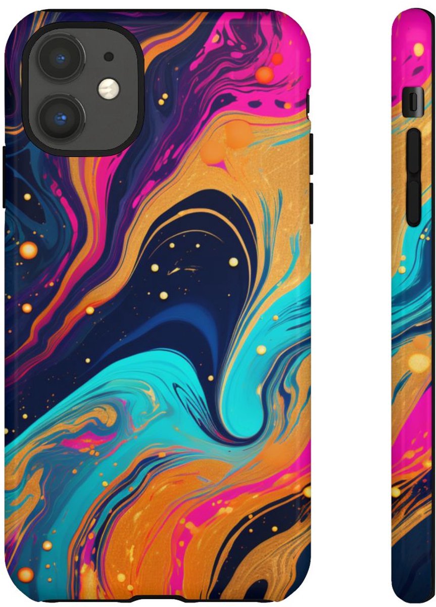 Psychedelisch Neon Marmer Abstract – Telefoonhoesje Geschikt voor iPhone 11