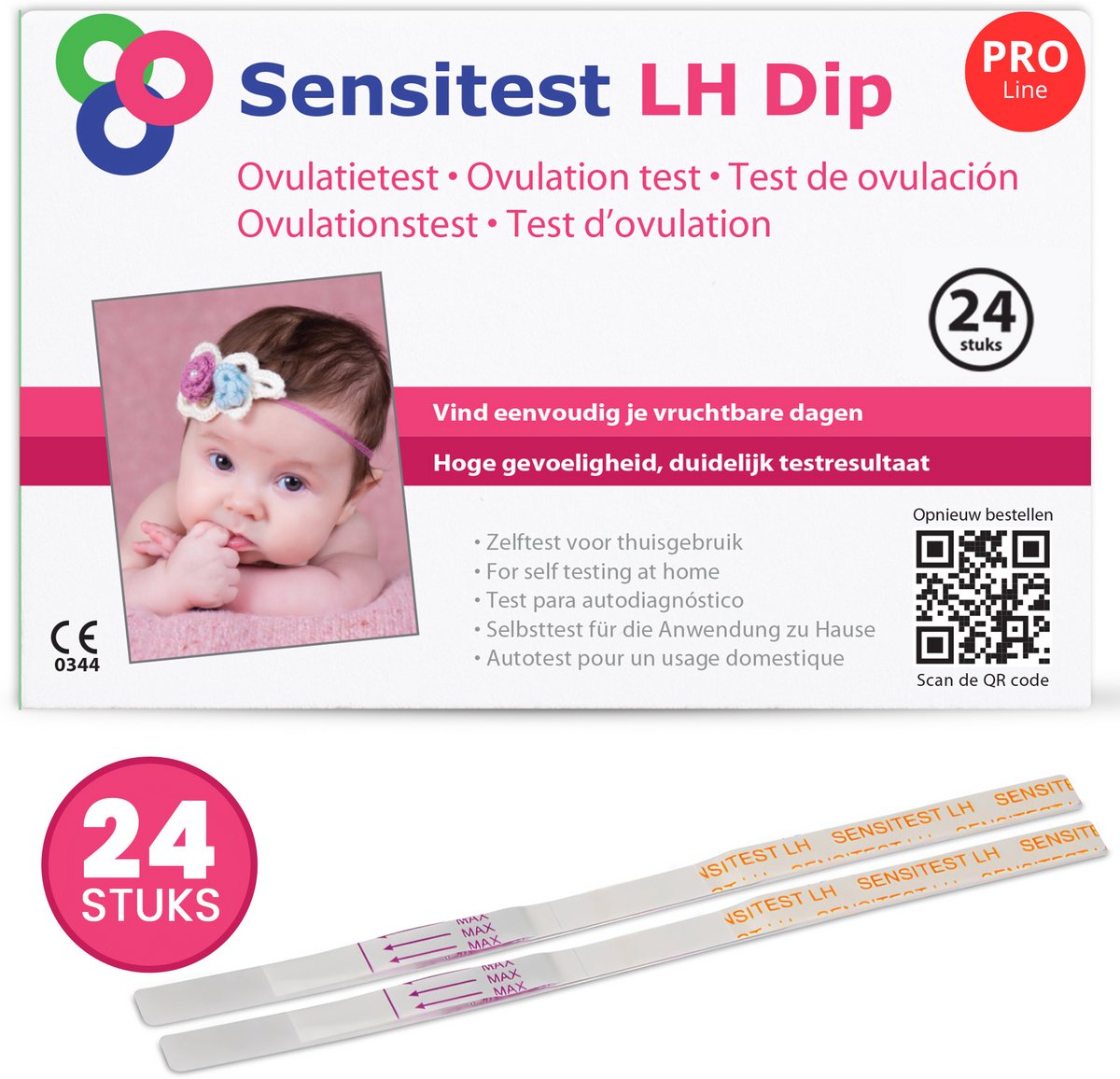 Sensitest Ovulatietest PRO – 48 stuks – Hoge gevoeligheid – Minder plastic (blister) – Uitslag in ca. 10 minuten – Inclusief ovulatiekalender & handleiding (NL/FR)