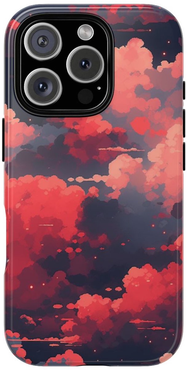 Abstracte Wolkenlucht in Rood en Roze – Telefoonhoesje Geschikt voor iPhone 16 Pro