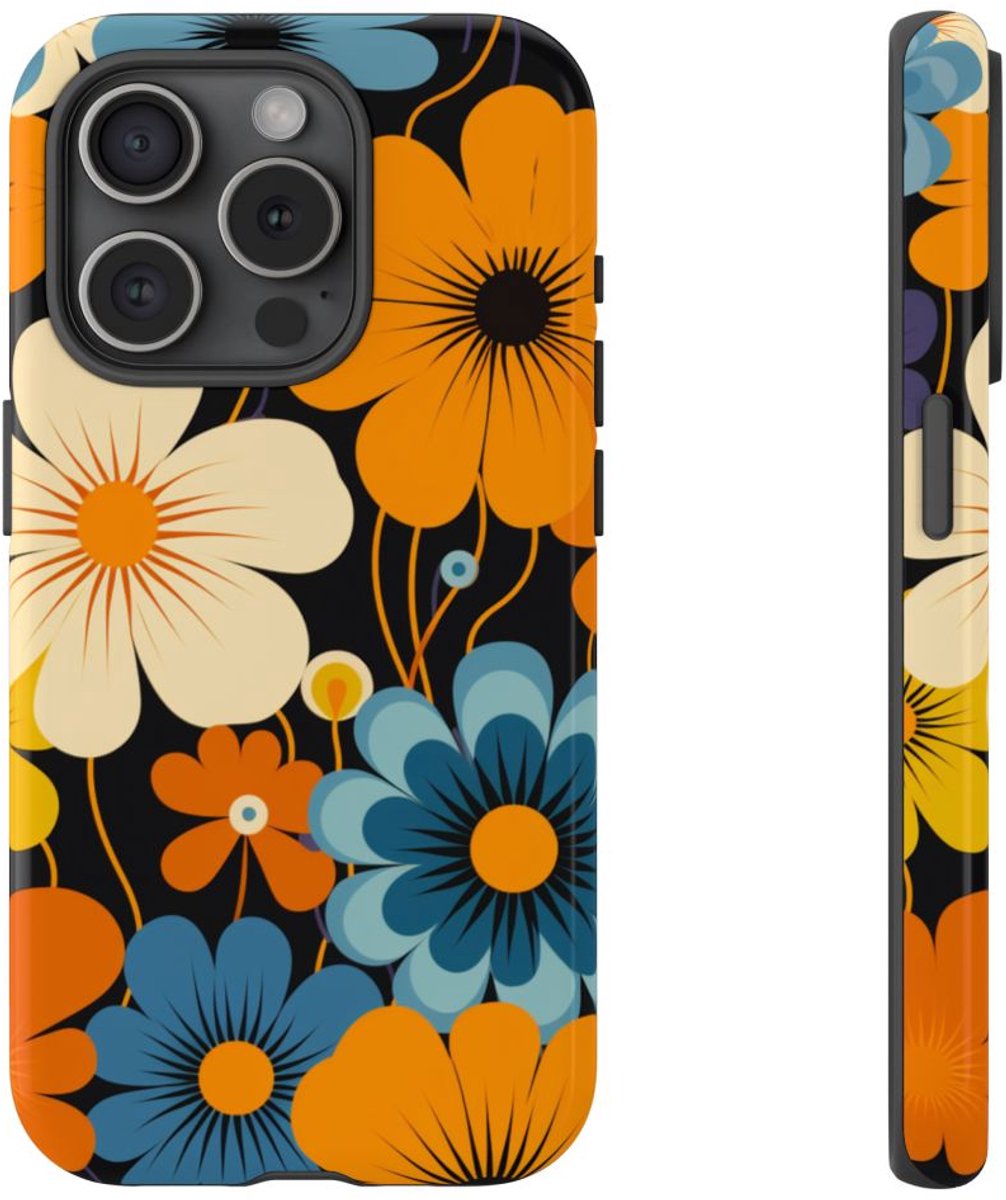 Gedurfd Retro Bloemenpatroon – Telefoonhoesje Geschikt voor iPhone 15 Pro