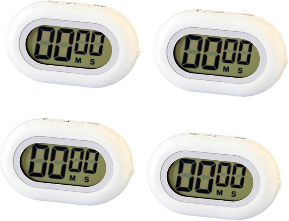 Mmgoqqt 4 Stuks Digitale Timer - Draagbare Magnetische Keukenwekkers - Wit