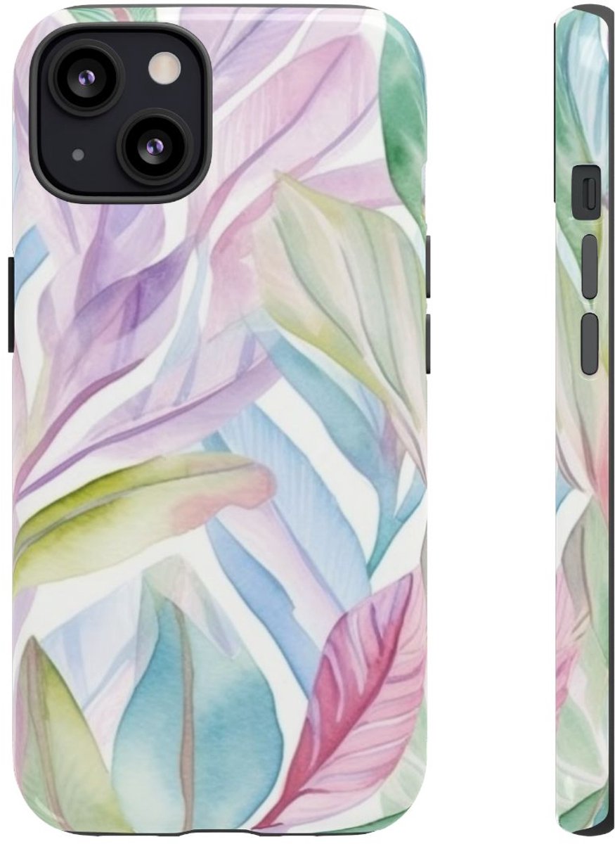 Aquarel Pastelbladeren Patroon – Telefoonhoesje Geschikt voor iPhone 13