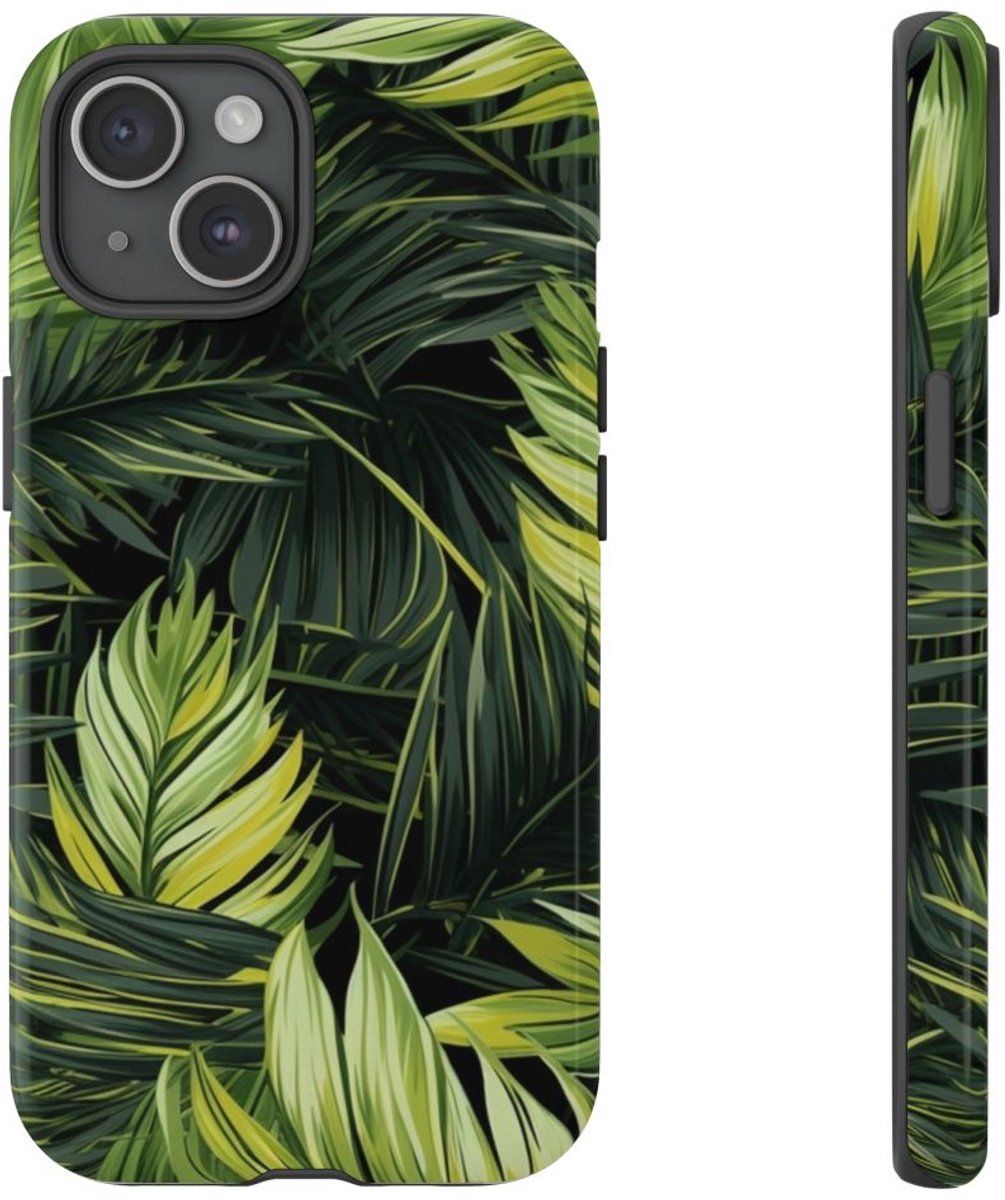 Groen Tropisch Palmbladerenpatroon – Telefoonhoesje Geschikt voor iPhone 15
