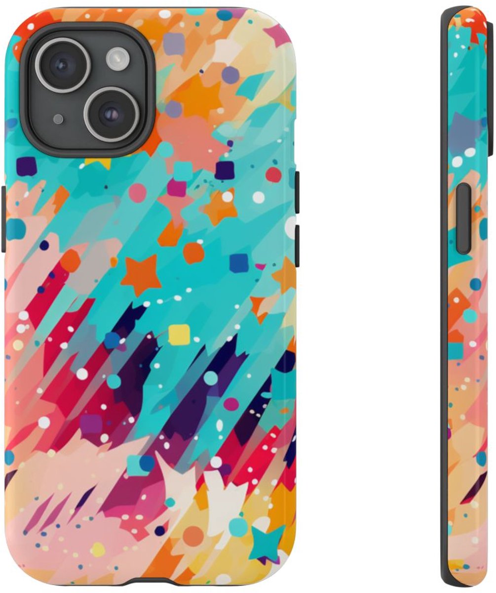 Kleurrijk Abstract Spattenpatroon – Telefoonhoesje Geschikt voor iPhone 15