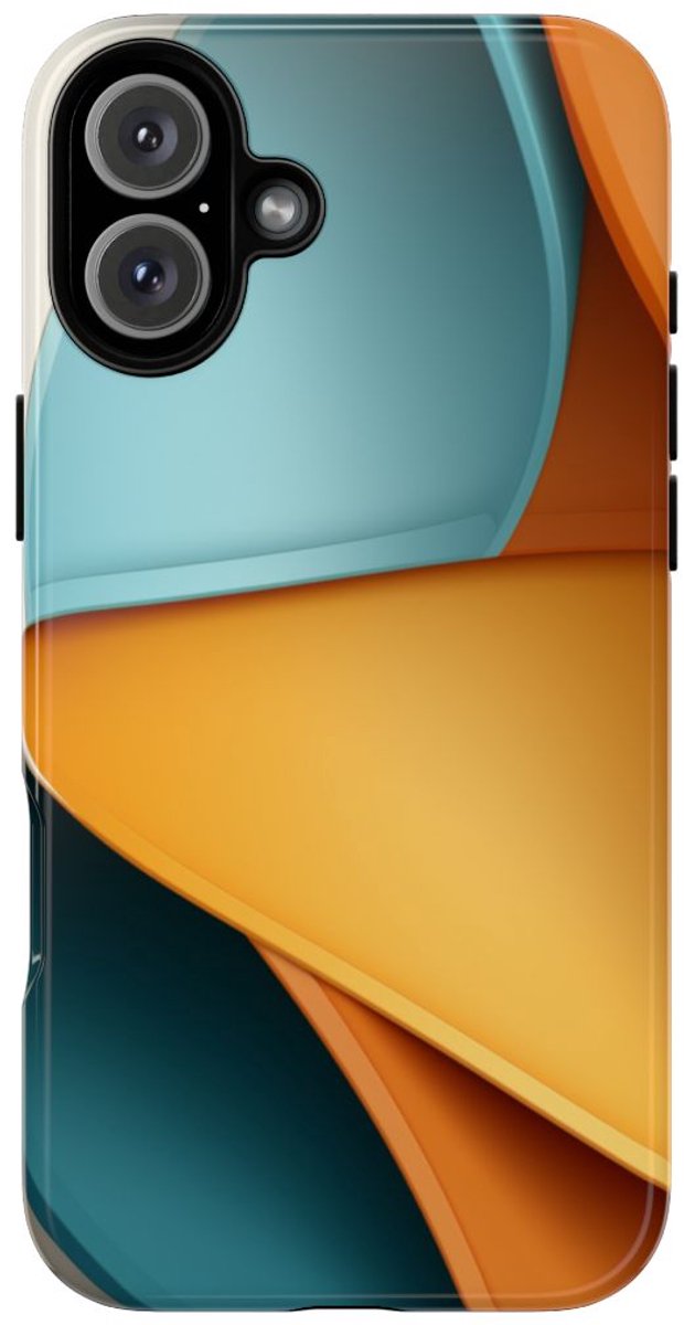 Abstracte Gebogen Lagen in Blauw en Oranje – Telefoonhoesje Geschikt voor iPhone 16 Plus
