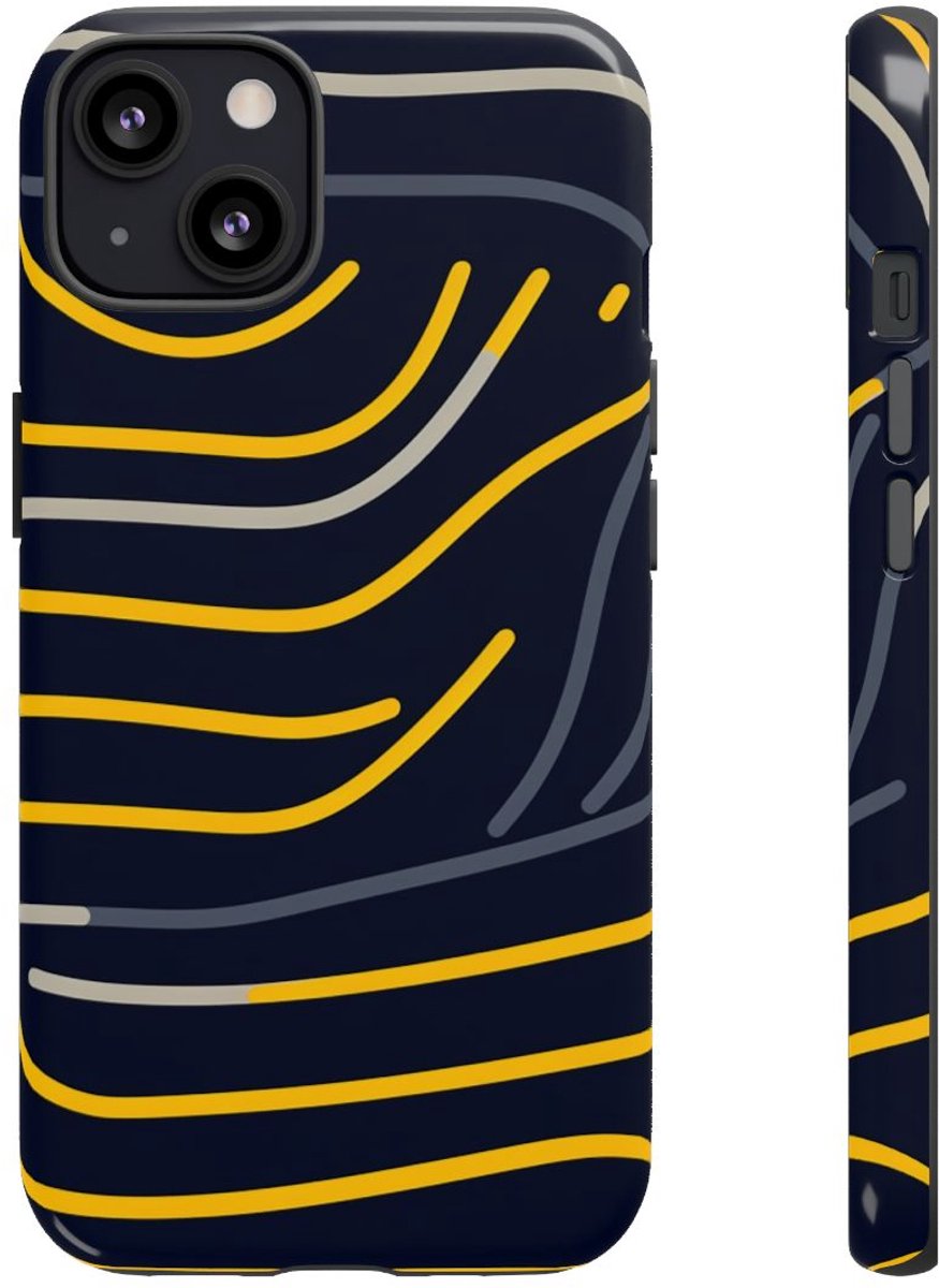 Abstracte Donkerblauwe en Gele Lijnen – Telefoonhoesje Geschikt voor iPhone 13