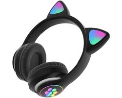 longziming Draadloze Kinder Koptelefoon – Cat Headphones met LED Oortjes – Bluetooth Hoofdtelefoon– Bluetooth 5.0 – Licht Groen – Met Verlichting – Opvouwbare opbergruimte – Zwart