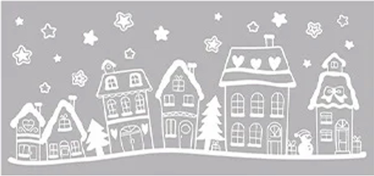 Anna's Collection Kerst raamstickers witte huisjes - vel van 23 x 49 cm - raamdecoratie - raamversiering