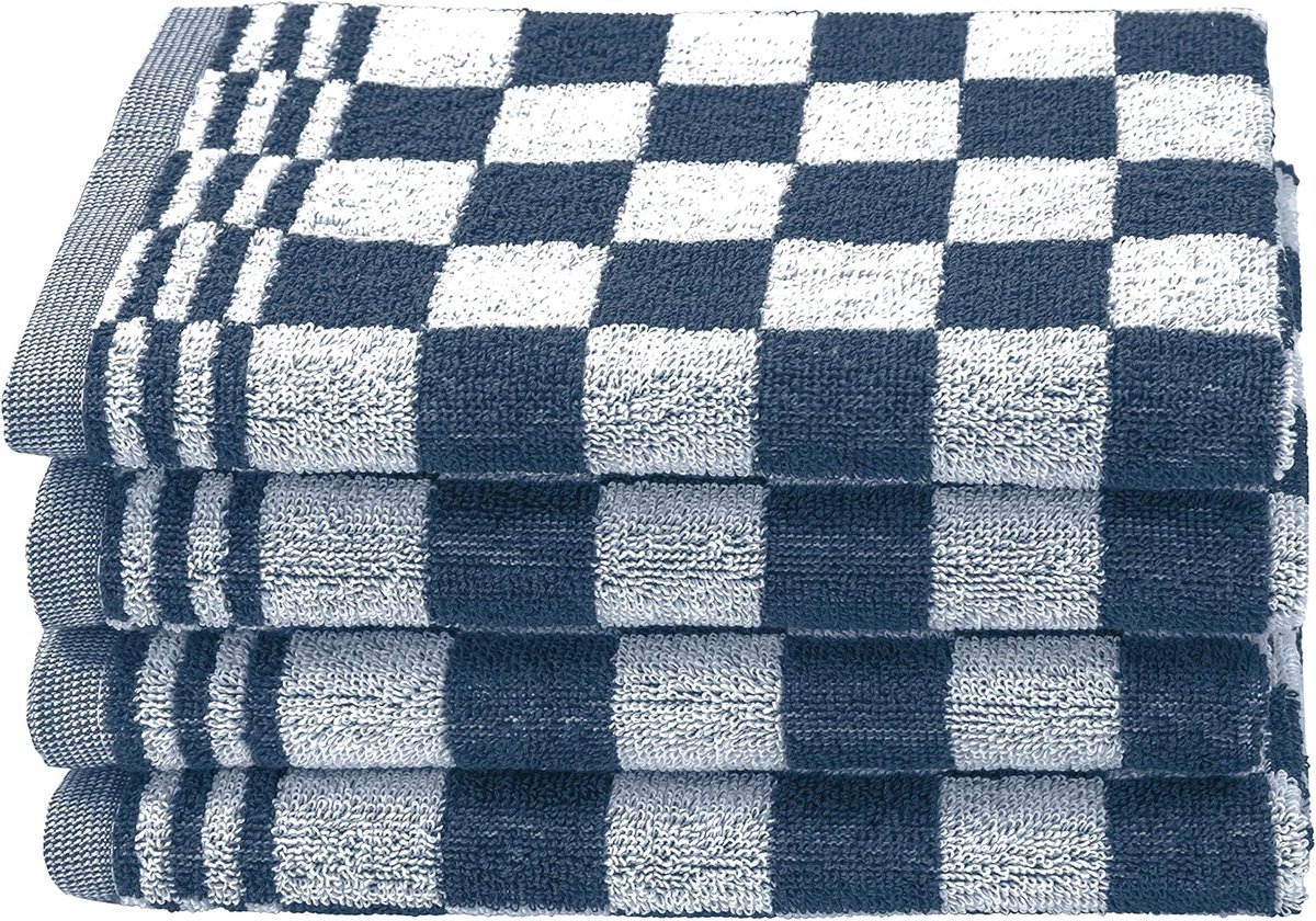 Set van 4 katoenen keukendoeken 50 x 50 cm – Absorberend, duurzaam en onderhoudsvriendelijk – Wasbaar tot 60 °C – Blauw geruit – Oeko Tex®-gecertificeerd