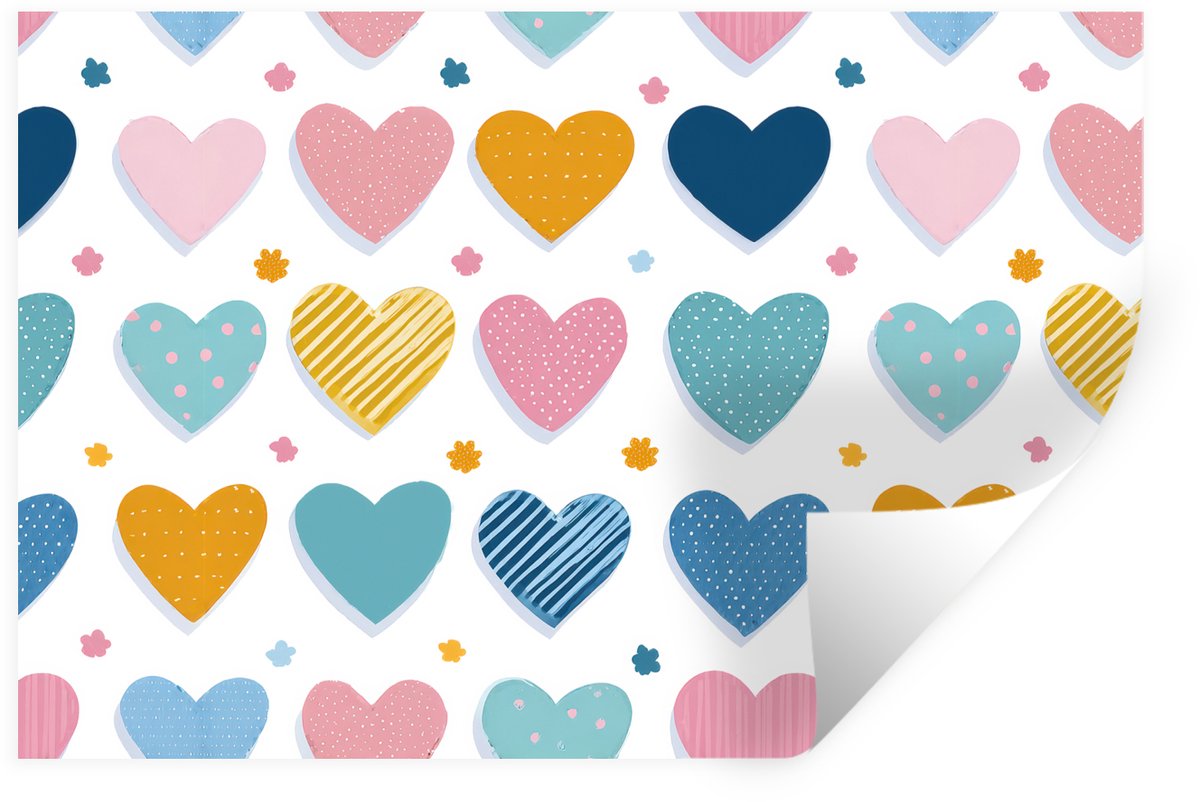 Muurstickers - Sticker Folie - Hartjes - Pastel - Kleurcontrast - Handgetekend - 90x60 cm 