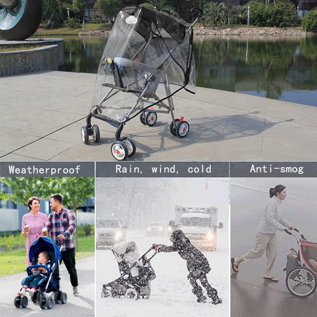 Regenhoes Kinderwagen Universeel - Regenhoes Voor Kinderwagen - Buggy Hoes - Ademend - Regenbestendig - Stofkap - Duurzaam - Universeel Kinderwagenaccessoire - Transparant - Geschikt Voor De Meeste Kinderwagens En Kinderwagens – foto 5