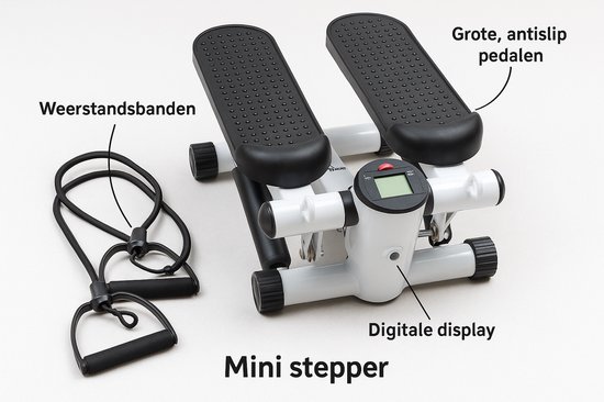 Jim24 Stepper - Fitness Stepper - Weerstandsbanden - Home Gym Stepper - Cardio Hometrainer - Met Display