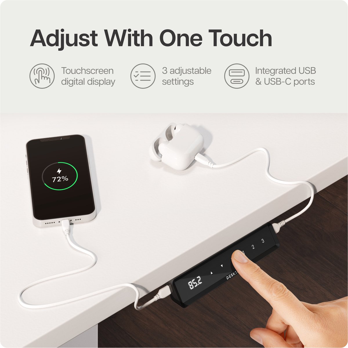 Desktronic HomeOne zit-sta bureau, elektrisch, wit, 72-119 cm thumbnail 3