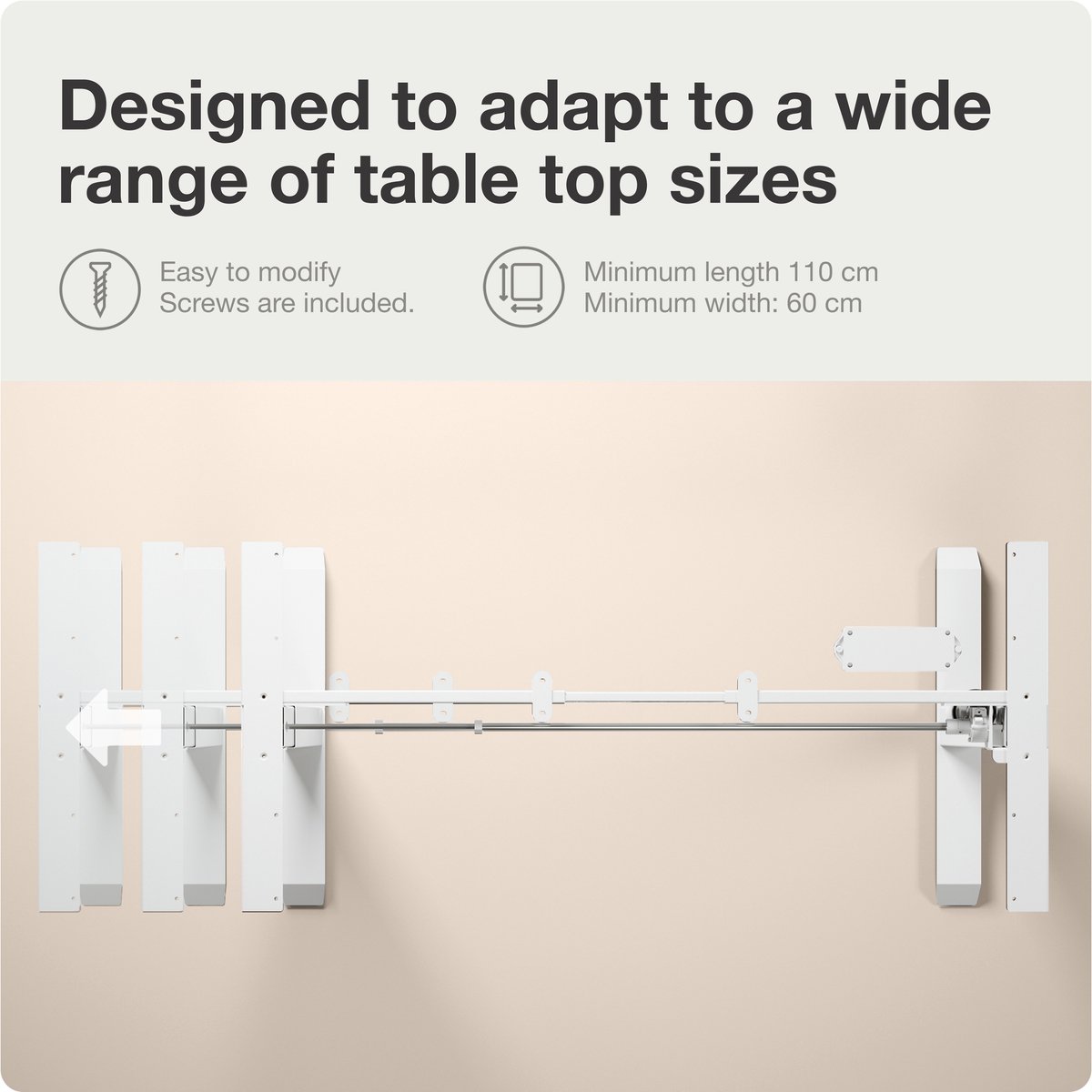 Desktronic HomeOne Zit-sta Bureau Elektrisch In Hoogte Verstelbaar Frame Wit Voor 120x60-180x80cm Bureaublad thumbnail 6