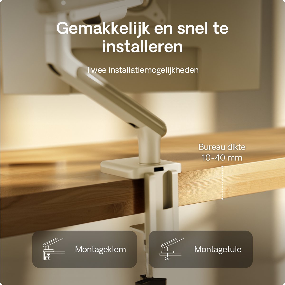 Desktronic Monitorarm Enkel Wit - VESA 75x75mm - Monitor Beugel voor 17-32 Inch thumbnail 2