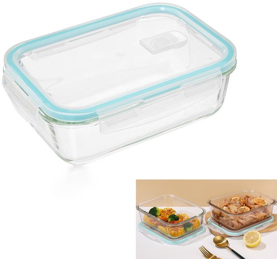 Glazen voedselcontainer - Glazen lunchbox - Herbruikbaar - Gemakkelijk schoon te maken - Magnetron-, vriezer- en vaatwasserbestendig - Geschikt voor werk, thuis, school, kamperen en reizen - Transparant
